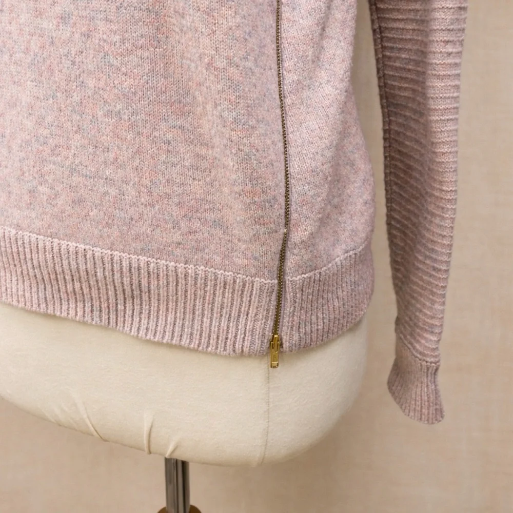 J.Crew XS Blush Marled Sweater Side Zip Rib Sleeve Soft Knit Pullover